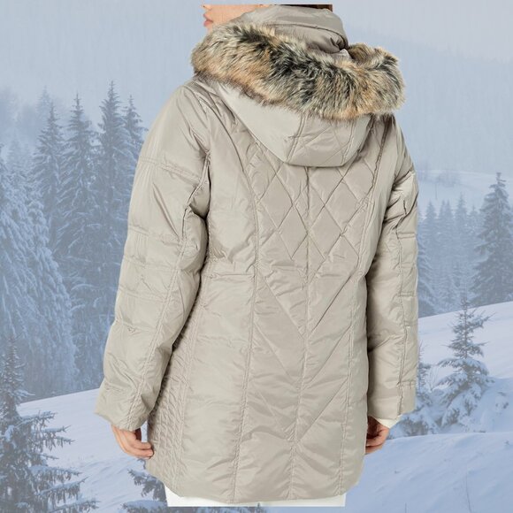 NWT - London Fog Faux-Fur-Trimmed Down Puffer Coat w/Hood - Pearl - Picture 6 of 11